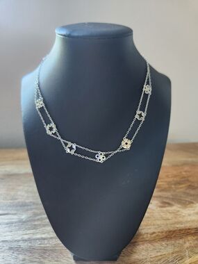 Tory Burch Silver Double-Layer Floral Link Necklace